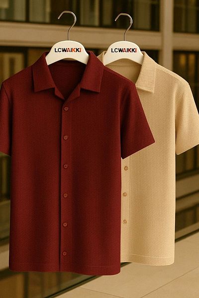 Store Advantageous Pack of 2 100% Cotton Premium Men's Summer Button Short Sleeve Shirts