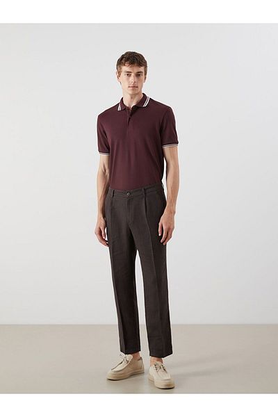 LC Waikiki Southblue Polo Neck Short Sleeve Men's Textured T-Shirt