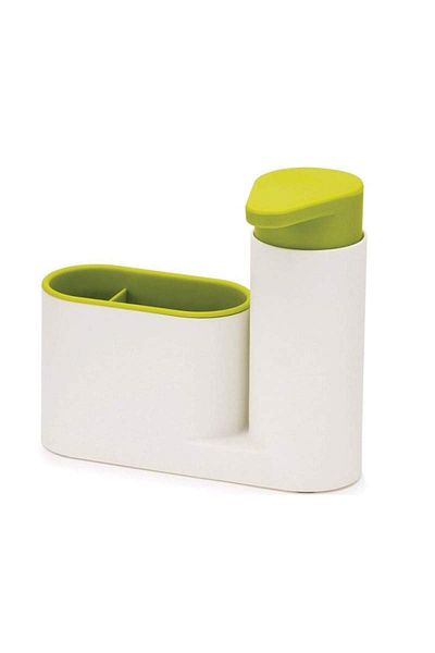 SIKS ® sink organizer for kitchen or bathroom, detergent dispenser, sponge holder, white/green