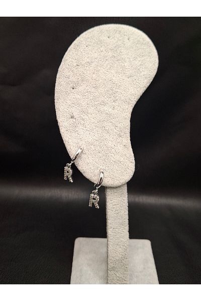 Han Ticarethane Silver Color Stone Letter R Earrings