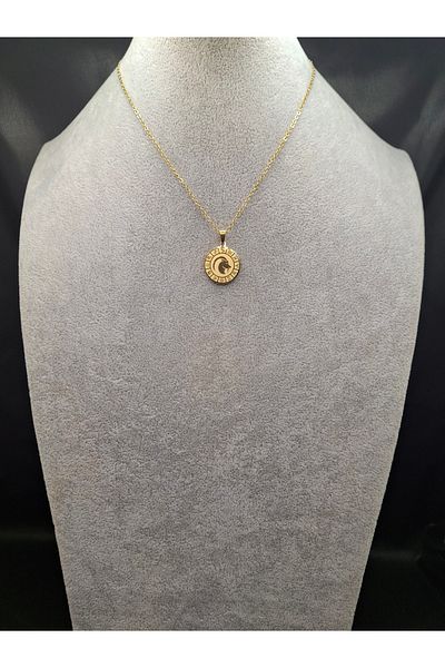 Han Ticarethane Gold Color Round Model Capricorn Steel Necklace
