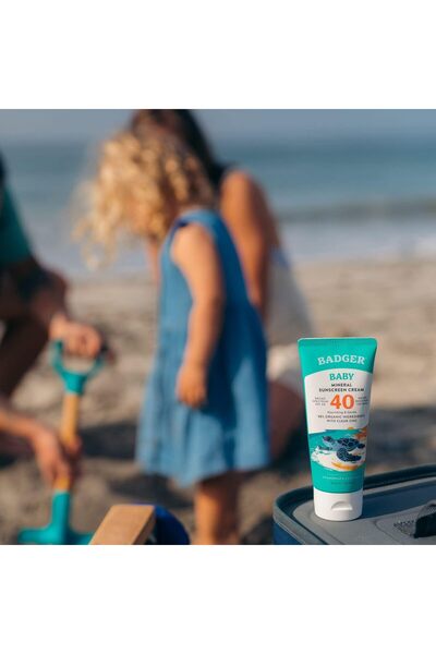 Badger SPF 40 Baby Reef Safe Natural Mineral Sunscreen Cream, Clear Zinc Oxide, Chamomile, 2.9 fl oz