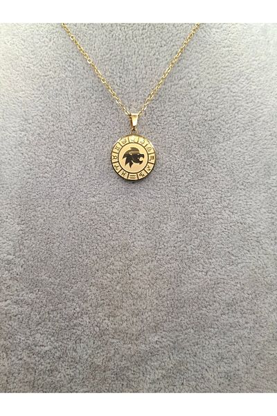 Han Ticarethane Gold Color Round Model Leo Steel Necklace