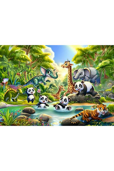 Art Puzzle لغز حمام الاستمتاع بـ 50 قطعة من Art Kids Pandas