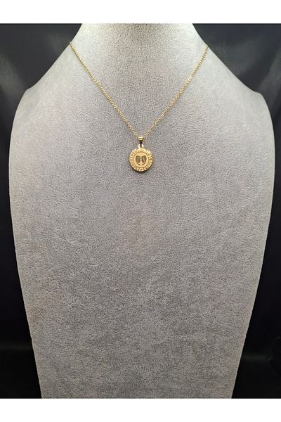 Han Ticarethane Gold Color Round Model Gemini Zodiac Steel Necklace