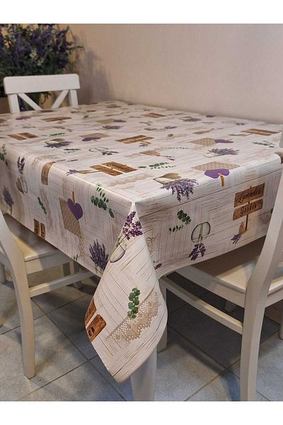 Başak Ev Tekstili Pânză de ulei din PVC din fibră - Față de masă detașabilă cu model