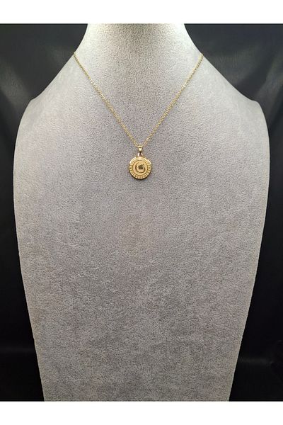 Han Ticarethane Gold Color Round Model Aquarius Steel Necklace