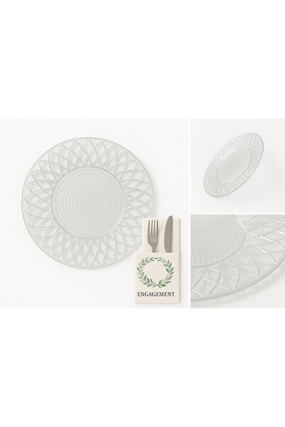 Özbey ArtDeco 6’lı Kristal Desenli Şeffaf Supla Tabak 33 cm - Düğün & Nişan &...