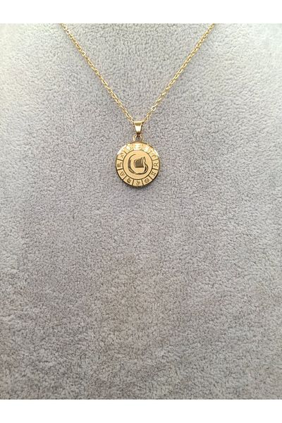 Han Ticarethane Gold Color Round Model Aquarius Steel Necklace