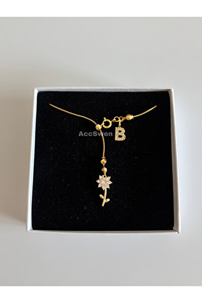 AccSWEN Harfli papatya asansör kolye çelik dekolye kolyesi gold y kolye