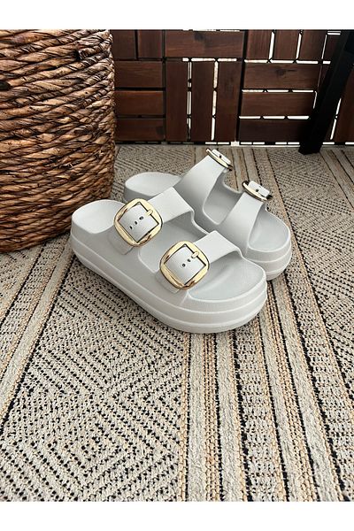 Behtah Kundura High Double Buckle Thick Soled Slide Slippers Garden Beach Pool Sea Summer Daily Slippers