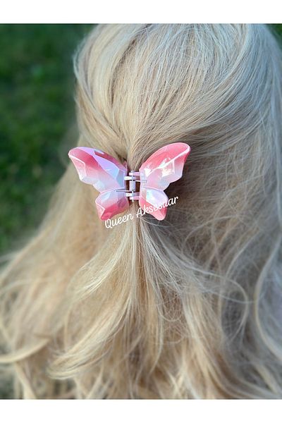QUEEN AKSESUAR Bright Metallic Look Gradient Red White Big 3D Butterfly Snap Buckle