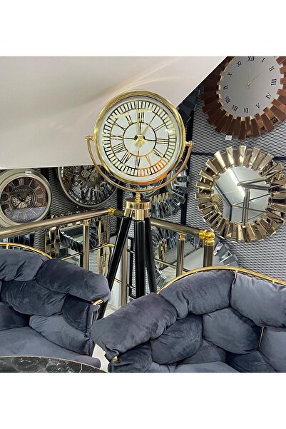 DEKORANLA Beyaz Gold Kaplama Üçlü Tripod Ayaklı Şık Saat