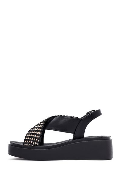 Derimod Women's Black Thick Soled Stone Sandals 25Sfe465514