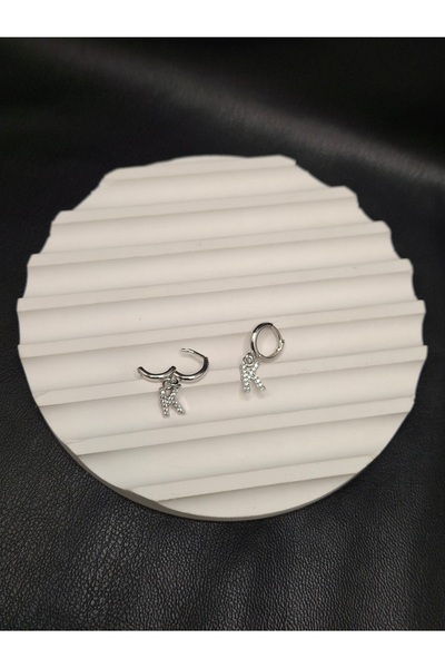 Han Ticarethane Silver Color Stone Letter K Earrings