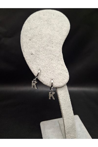 Han Ticarethane Silver Color Stone Letter K Earrings