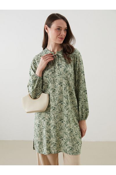 LC Waikiki Lace-Up Collar Floral Women's Tunic