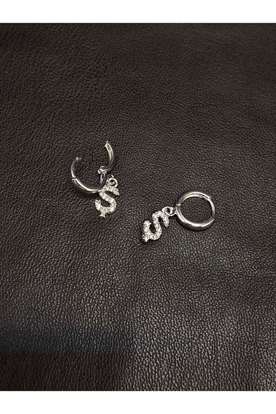 Han Ticarethane Silver Color Stone Letter S Earrings