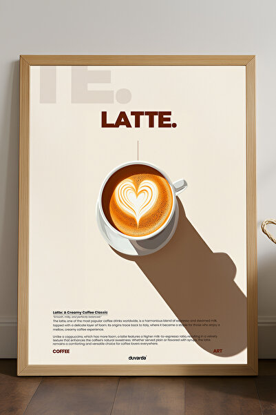 Duvarda Latte kafa, poster u prirodnom drvenom okviru, dekorativna zidna slika