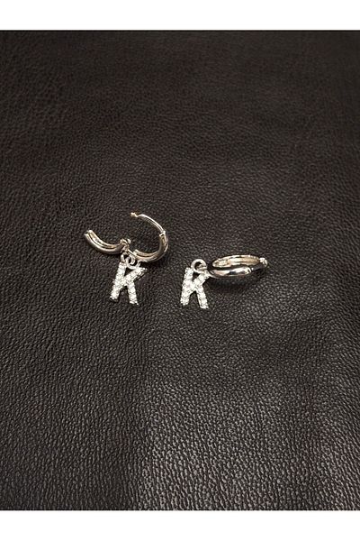 Han Ticarethane Silver Color Stone Letter K Earrings