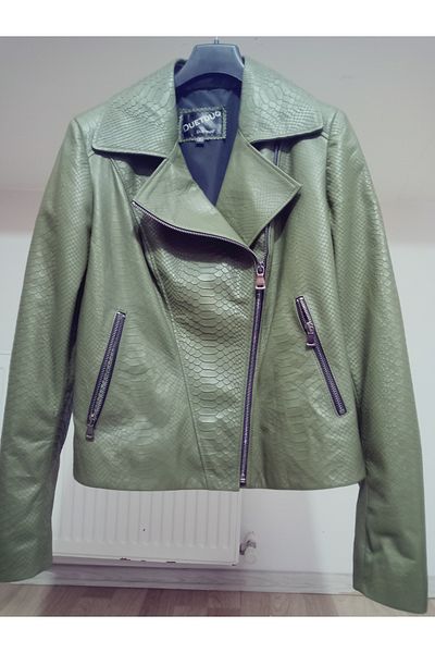 hoaryage Genuine Lambskin Soft Leather, Snake Print Pattern Leather Coat Blazer Crop Coat