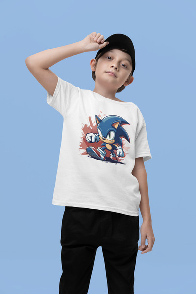 SEVBANO تي شيرت للأطفال مطبوع عليه لعبة سونيك للجنسين (1-12 سنة)