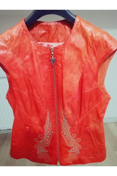 hoaryage Genuine Lambskin Soft Leather, Special Embroidered Embroidered Stone Vest