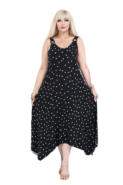 MELSAY Women's Strap V-Neck Black Dress with White Points Plus Size