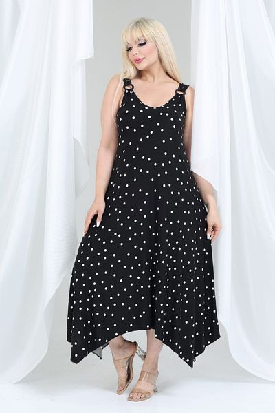 MELSAY Women's Strap V-Neck Black Dress with White Points Plus Size
