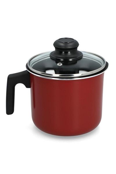 Generic PARFAIT Durable Aluminium Non-Stick Milk Pot with Lid Red and Black HMSP-03-R