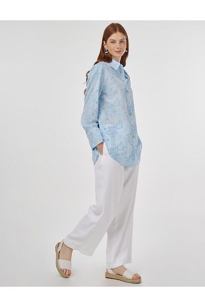 Kayra Wide Cuff Cotton Tunic Blue