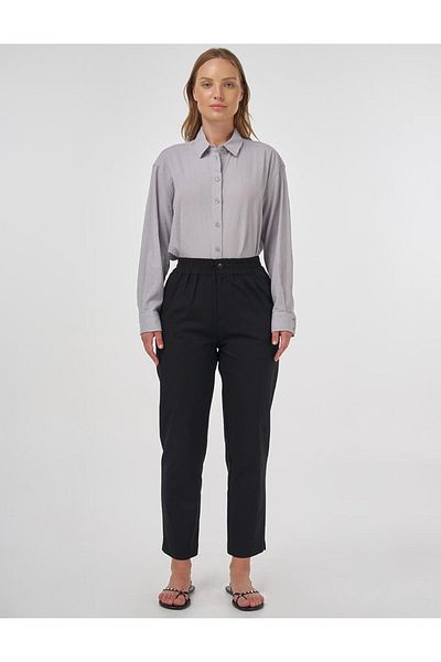 Kayra Elastic Waist Pipe Leg Trousers Black