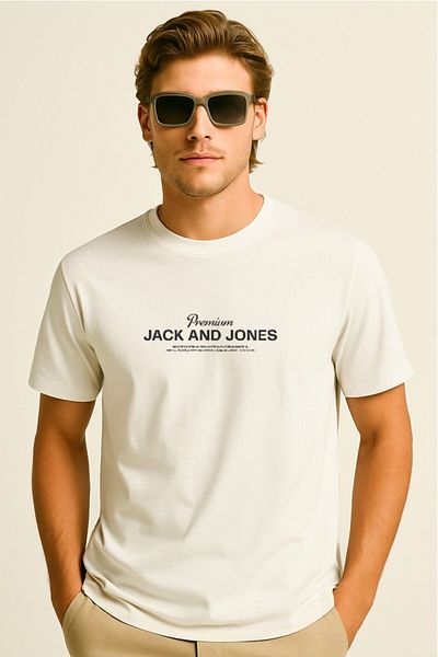 Jack & Jones Ανδρικό μπλουζάκι J&J με τυπωμένο λογότυπο λευκό Premium