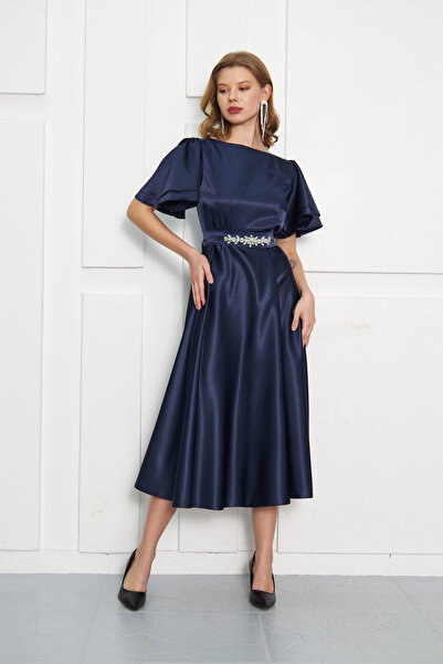 PERADO Γυναικείο Σατέν Φόρεμα με Πέτρα Ζώνης