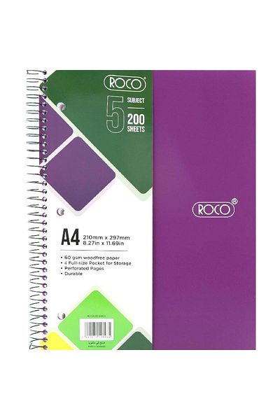 Roco Neon Purple Lined Notebook A4 - 200 Sheets