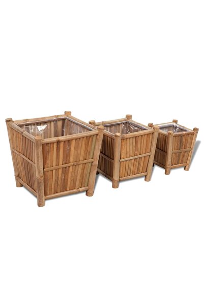 vidaxl 3 pcs Bamboo Raised Bed with Nylon Lining