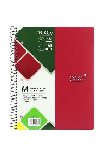 Roco Neon Maroon Lined Notebook A4 - 150 Sheets