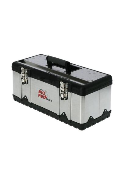 Generic صندوق أدوات تورين عالي التحمل من البلاستيك والفولاذ المقاوم للصدأ باللونين الأسود والرمادي مقاس 18.5 بوصة