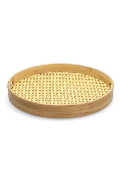 Generic Bien Servi Durable Round Bamboo Serving Tray with Handle Brown 40 x 5cm G19-X190L
