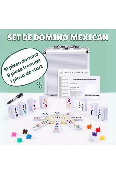 AcronicPro Domino Mexican Train 12 Set, Aluminum Box, For Fun Game