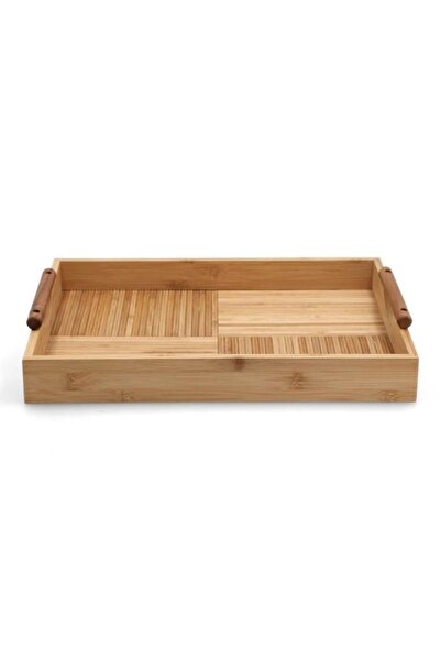 Generic Bien Servi Durable Rectangular Bamboo Serving Tray with Handle Brown G19-X232A-S