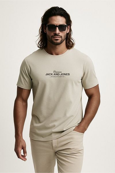 Jack & Jones J&J T-Shirt Ανδρικό μπλουζάκι με λογότυπο στο στήθος μπεζ