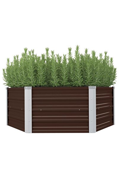 vidaxl حوض زراعة مرتفع بني اللون 129×129×45 سم من الفولاذ المجلفن