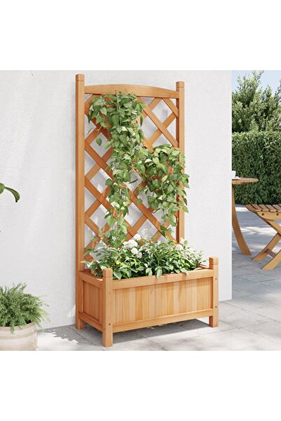 vidaxl أصيص زرع مع تعريشة من خشب التنوب البني الصلب