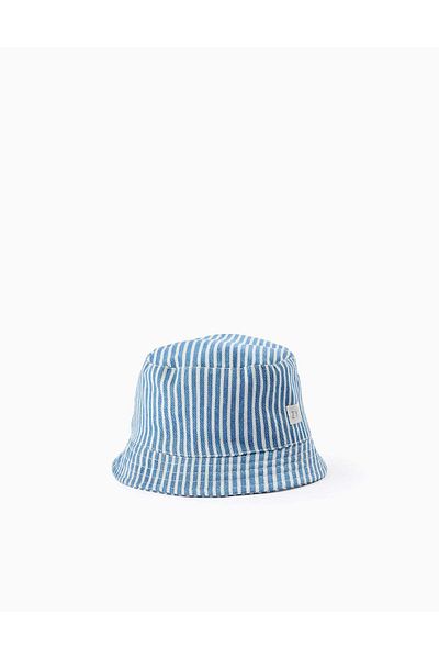 Ziddy Striped Hat with Side Straps for Baby Boys, White/Blue