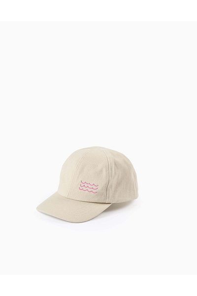 Ziddy Cotton Twill Cap for Girls 'Waves', Beige/Pink