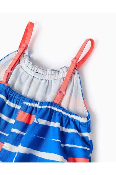 Ziddy Cotton Jumpsuit with Motif for Baby Girls 'You&Me', Blue/Coral