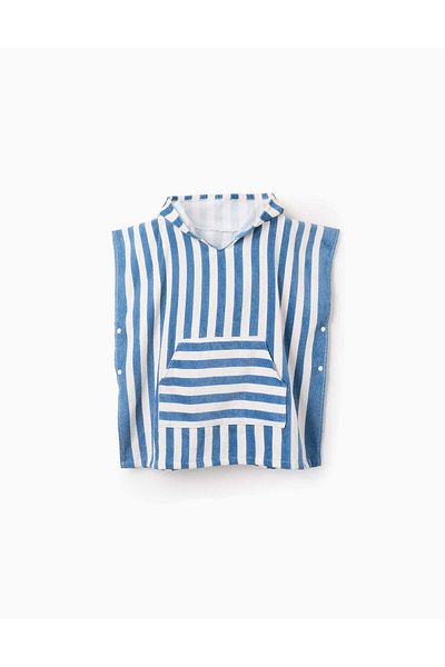 Ziddy Striped Beach Poncho with Hood for Boys, Blue/White