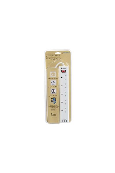 Generic StarTech 2860W 13A 5-Way 3-USB Port Power Strip Extension Cord White 3m