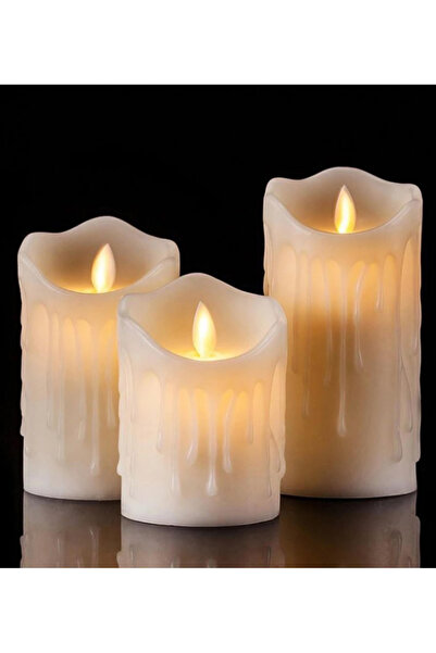 DEKORANLA Titreyen Işıklı Ledli Mum Seti, Pilli, 10-15 cm, Erime Efektli, 3'lü